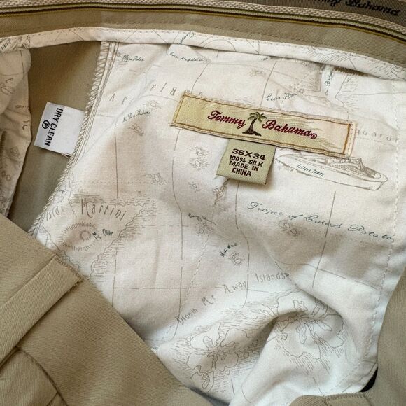 Tommy Bahama Pants Mens 36X34 Khaki Tan 100% Silk Pleated Front Dress Trousers - Picture 3 of 3